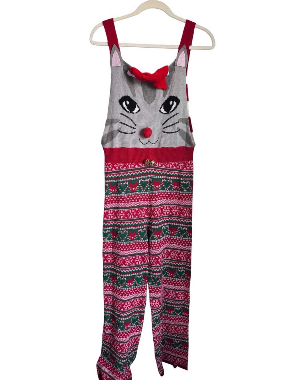 Eyeshadow Christmas Cat Sweater Overalls Jumpsuit
